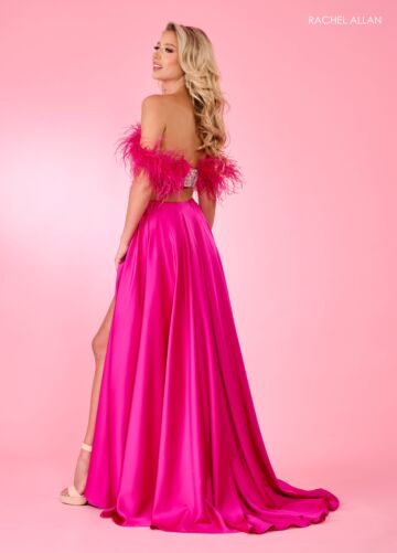 Rachel Allan 70519 Beaded Corset Feather Sleeves Dress