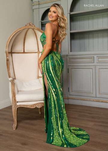 Rachel Allan 70710 Side Slit Embellished Lace-Up Dress