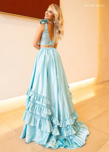 Rachel Allan 70718 Lace Top Ruffle Skirt 2 Piece Dress