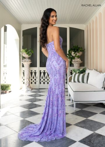 Rachel Allan 70931 Brush Train Embellished Dress