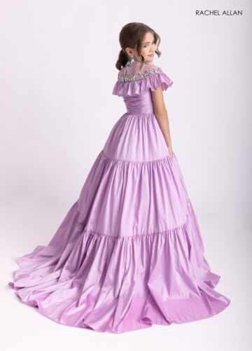Rachel Allan 10326 Peasant Skirt Beaded High Neck Dress