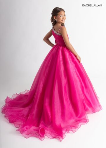 Rachel Allan 10327 Front Bow Asymmetric Neck Dress