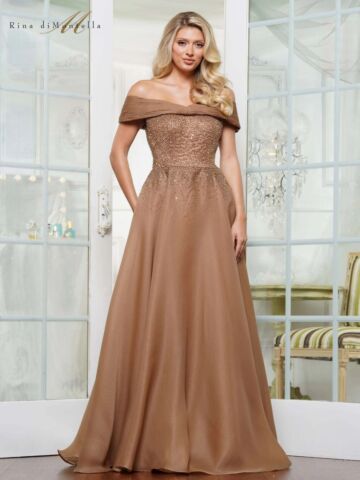 Rina Di Montella RD3102 Portrait Neck A-Line Dress