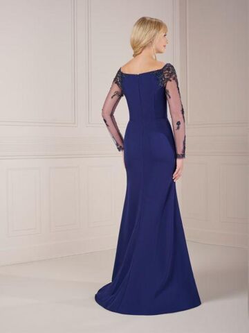 Christina Wu 17142 Illusion Sleeves Pleated Waist Dress