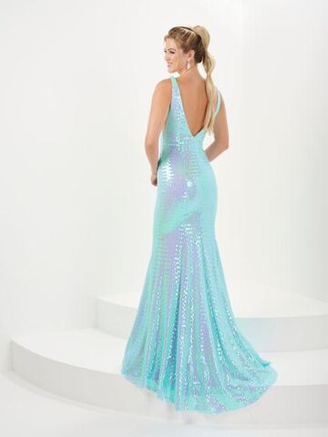 Tiffany Designs 16065 Open Back Fringe Sequin Dress - Stock Only