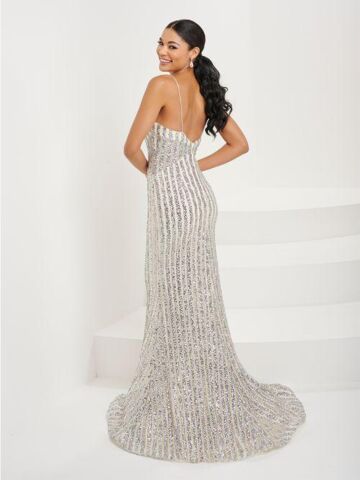 Tiffany Designs 16092 Illusion Side Linear Sequin Dress
