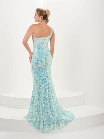 Tiffany Designs 16114 One Shoulder Sequin Dress - Stock Only