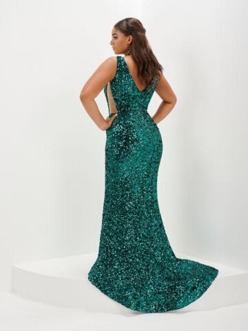 Tiffany Designs 16132 Plunging Neck Sequin Dress
