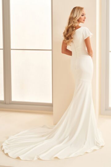 Modest Bridal by Mon Cheri MOD1822 Court Neck Crepe Wedding Gown