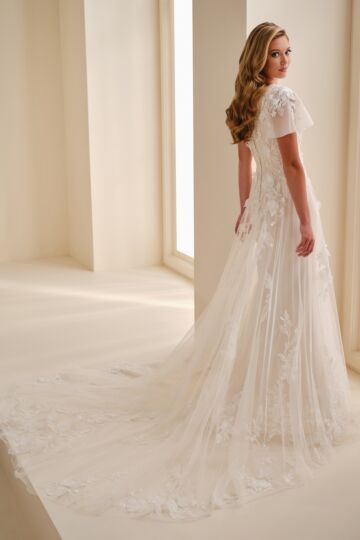 Modest Bridal by Mon Cheri MOD342 A-Line Flutter Sleeve Wedding Gown