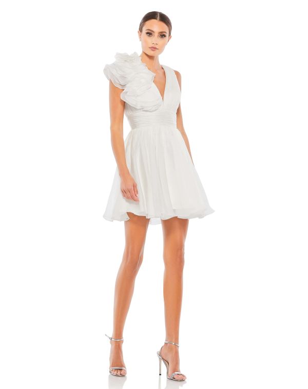Mac Duggal 48952 Ruffle Shoulder Ruched Dress - MadameBridal.com