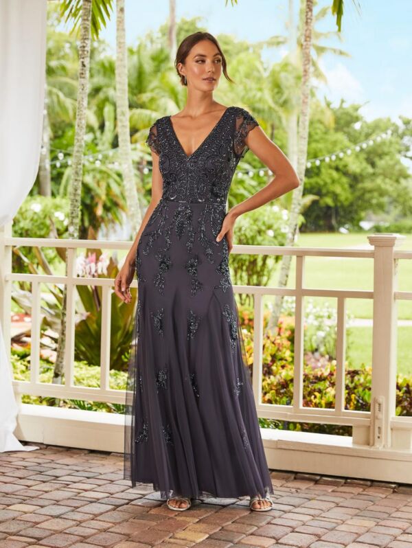 Adrianna Papell 40160 Floral Beaded Dress