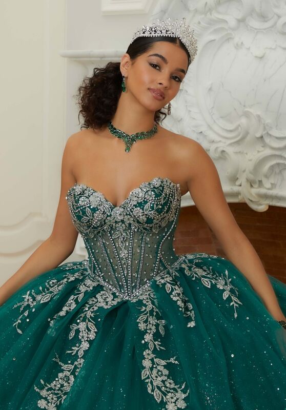 Mori Lee 89480 Sheer Bodice Off-The-Shoulder Vestido XV Quince Años Gown