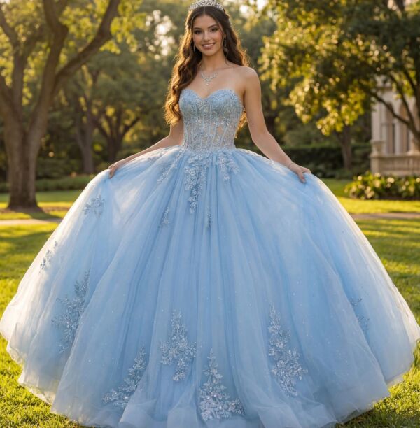 Jovani Q49712 Illusion Bodice Back Bow Quince Gown