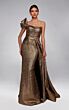 Alyce Paris 55009 Overskirt Asymmetric Neck Bronze Jacquard Dress