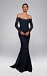 Alyce Paris 55018 Corset Bodice Long Lace Sleeve Black Dress