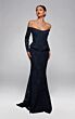 Alyce Paris 55018 Corset Bodice Long Lace Sleeve Black Dress