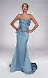 Alyce Paris 55020 Strapless Applique Bodice Blue Satin Dress