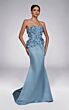 Alyce Paris 55020 Strapless Applique Bodice Blue Satin Dress