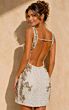 Jovani 53261 Open Back Floral Beaded White Gold Dress