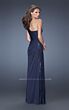 La Femme 19428 Navy Blue One Shoulder Slim Dress