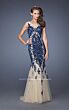La Femme 19916 Navy Blue Scoop Neckline Dress