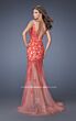 La Femme 19991 Hot Coral Illusion Neckline Dress