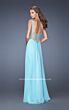 La Femme 20026 Beaded Belt Illusion Neckline Dress