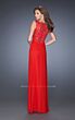 La Femme 20142 High Slit V-Neckline Ruched Dress