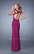 La Femme 20555 Dark Magenta Cutout Back High Slit Dress