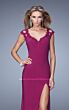 La Femme 20555 Dark Magenta Cutout Back High Slit Dress