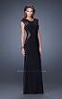 La Femme 20579 Black Cap Sleeve Scoop Neckline Dress