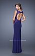 La Femme 20894 Indigo Blue Cutout Back High Slit Dress
