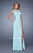 La Femme 20894 Indigo Blue Cutout Back High Slit Dress