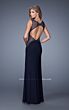 La Femme 21069 Navy Blue Cutout Back High Slit Dress