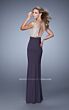 La Femme 21303 Steel Grey High Slit Fitted Dress