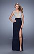La Femme 21303 Steel Grey High Slit Fitted Dress