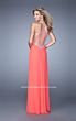 La Femme 21355 Pink Grapefruit High Slit Ruched Dress