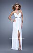 La Femme 21355 Pink Grapefruit High Slit Ruched Dress
