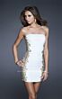 La Femme 16503 White Straight Neckline Ruched Dress
