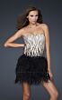 La Femme 17151 Black Nude Feather Skirt Sweetheart Neck Dress