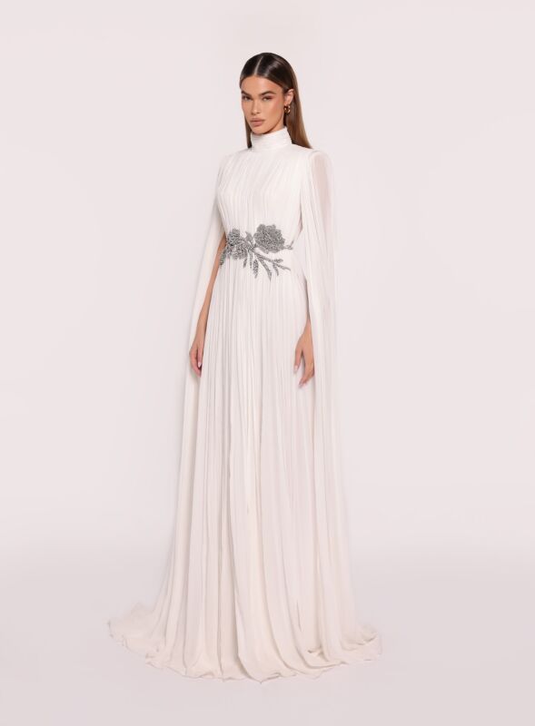 Tarik Ediz 98880 Punch Cape Sleeve Turtle Neck Formal Dress