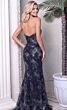 Jovani 52024 Asymmetrical Neckline Floral Embroidery Navy Dress