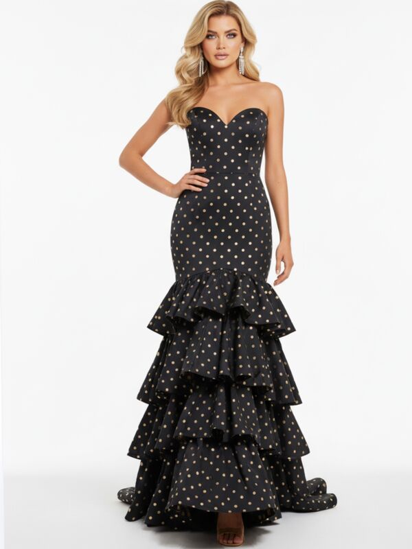 Jovani 49419 Polka Dot Strapless Sweetheart Neckline Trumpet Dress