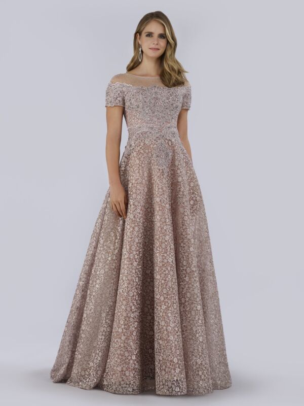 Lara 29765 Short Sleeve Illusion Neckline Lace Dress