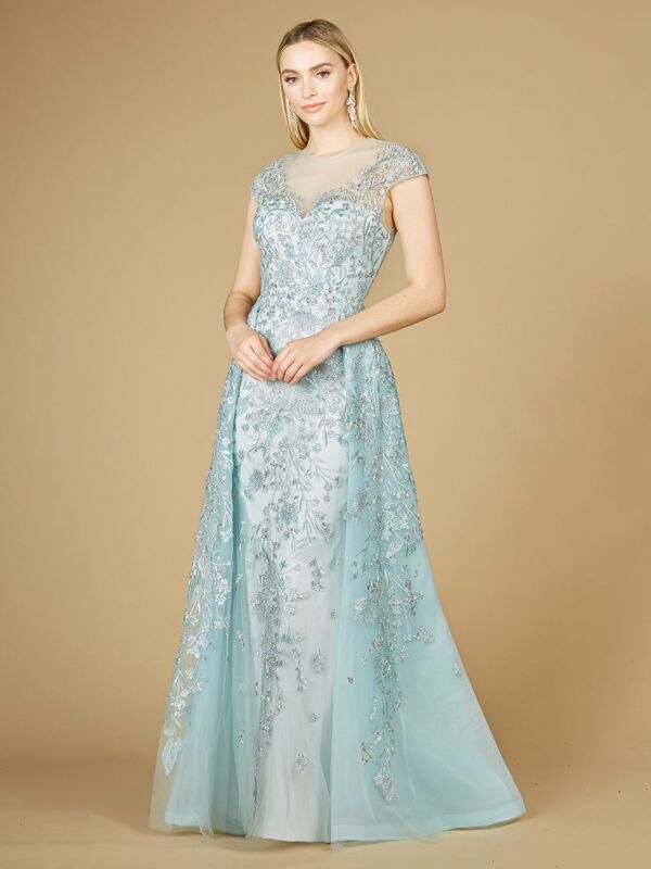 Lara 29798 Cap Sleeve Overskirt Lace Dress