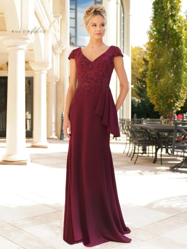Rina Di Montella RD2960 Embroidered Bodice V-Neck Dress