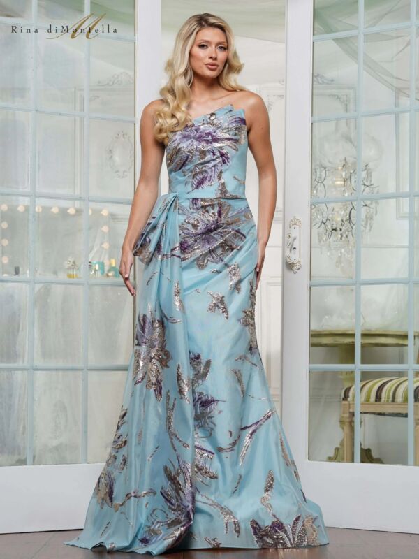 Rina Di Montella RD3233 Asymmetric Neck Side Streamer Dress