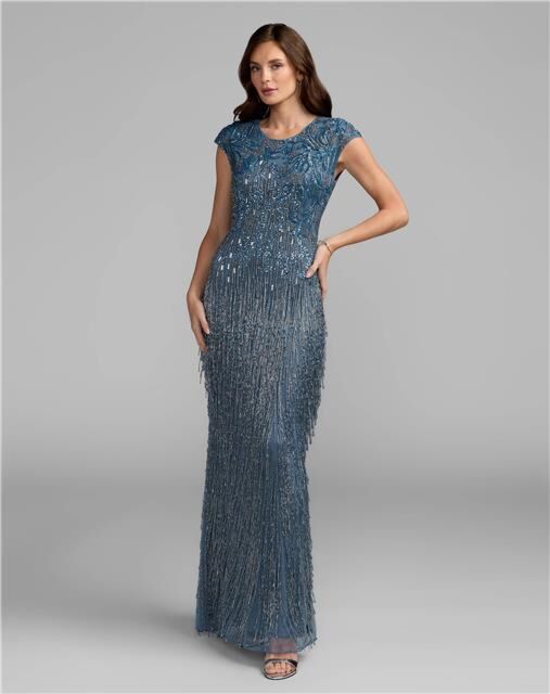 Mac Duggal 6169 Jewel Neckline Fringe-Embellished Dress