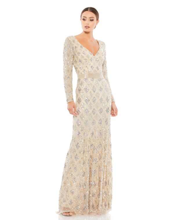 Mac Duggal 5021 Long Sleeve Embellished Dress